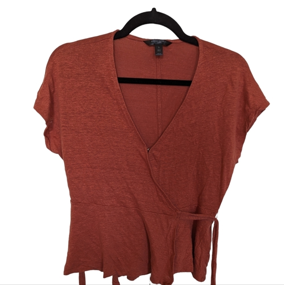 Banana Republic Rust Wrap Short Sleeve Blouse